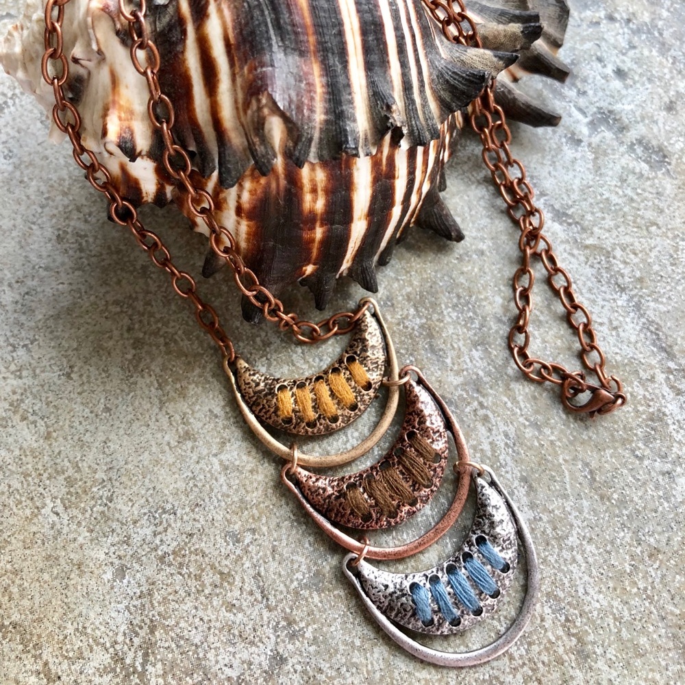 Art Statement Necklace Copper With String Custom - image 1